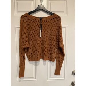 Express Womens Rust Brown Open Knit Dolman Sleeve Cropped Sweater Size S New